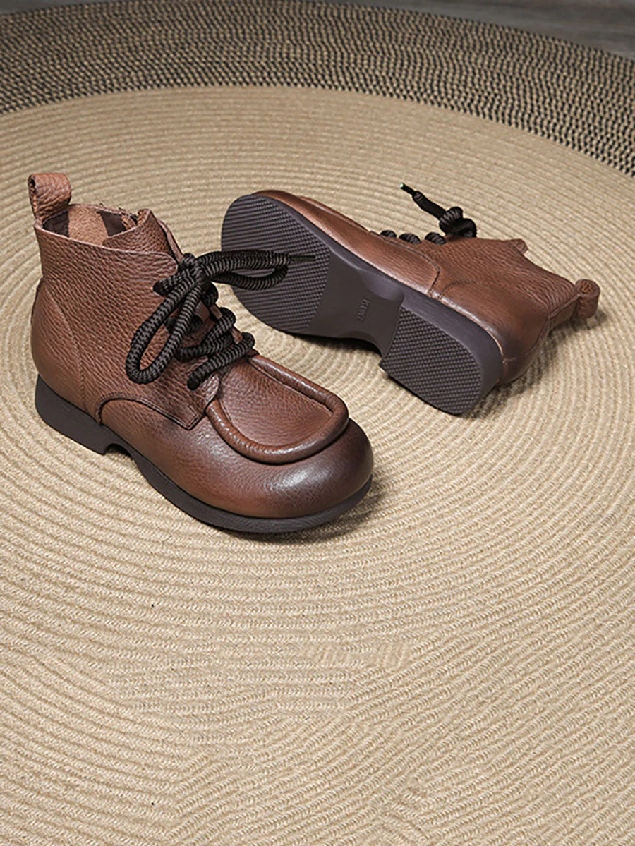 Winter Genuine Leather Strap Low Heel Boots - Image 5