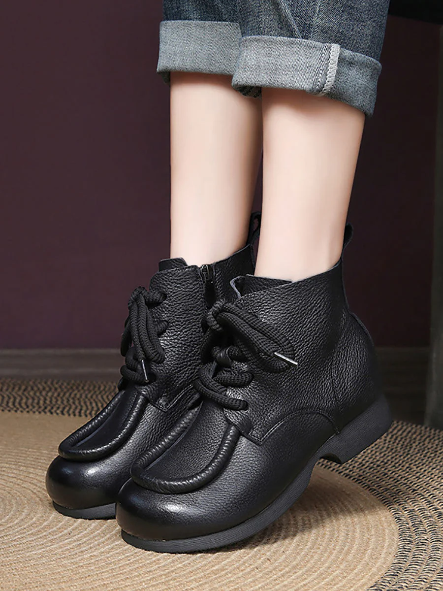 Winter Genuine Leather Strap Low Heel Boots - Image 7