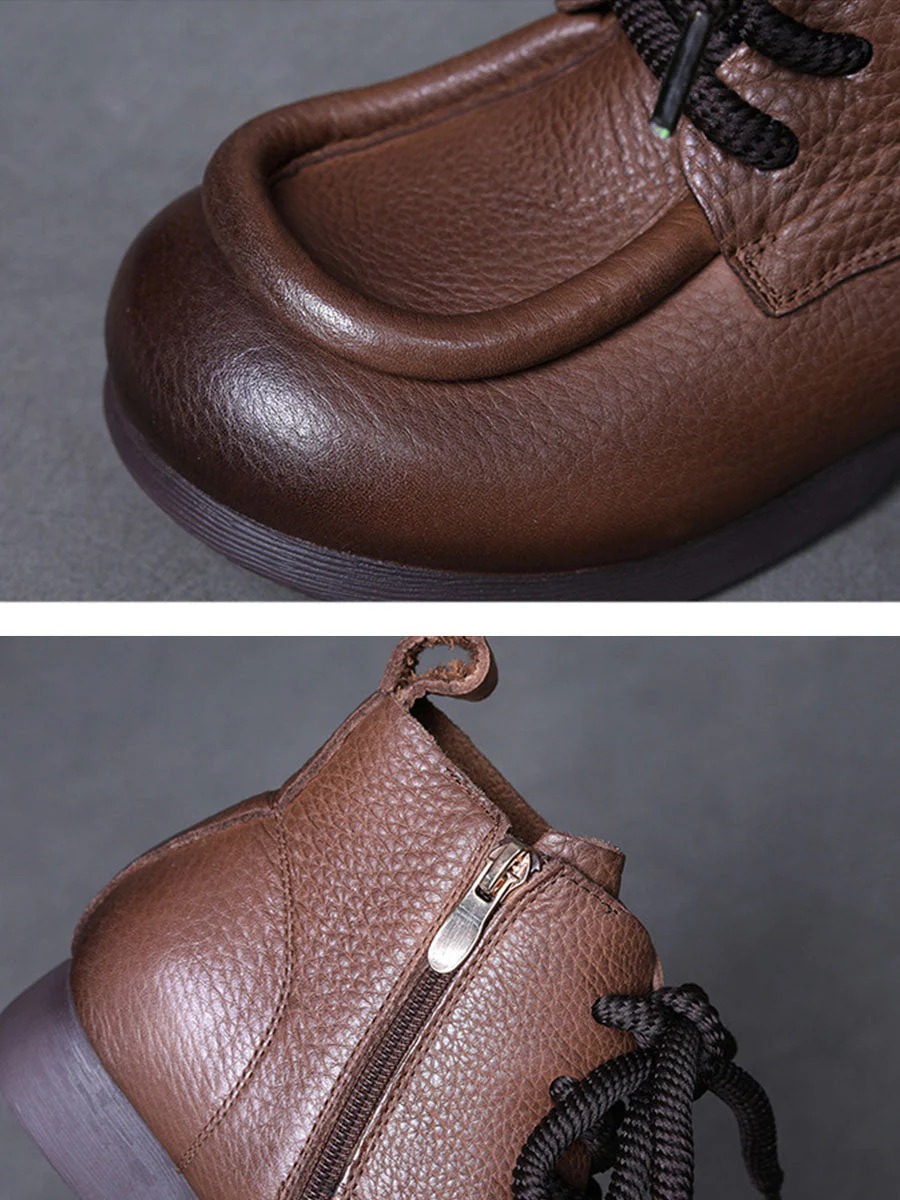 Winter Genuine Leather Strap Low Heel Boots - Image 9