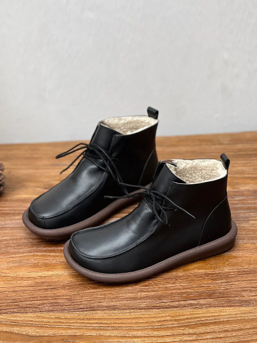 Winter Retro Soft Genuine Leather Flat Boots - Image 6