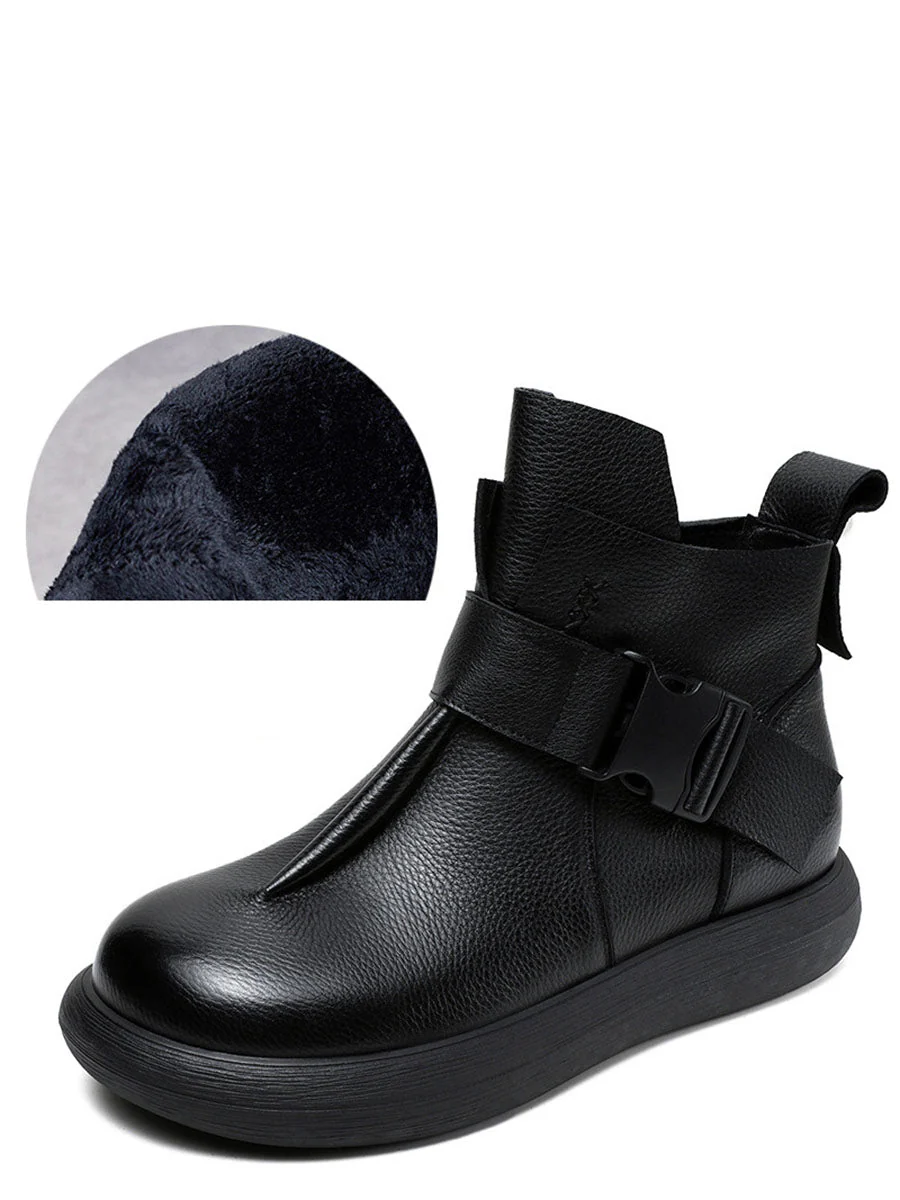 Winter Soft Leather Spliced Solid Flat Boots - Image 13
