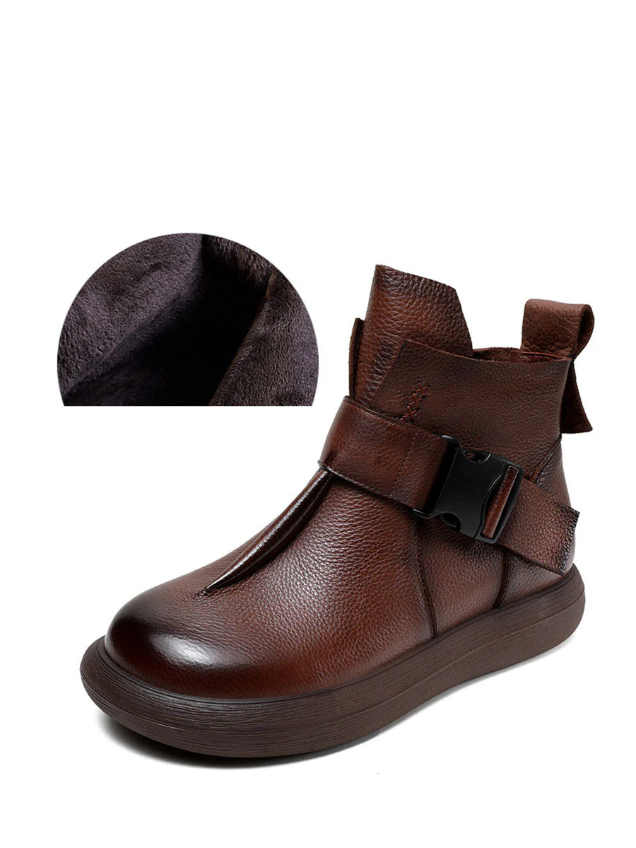 Winter Soft Leather Spliced Solid Flat Boots - Image 14