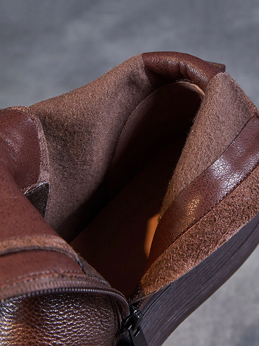 Winter Soft Leather Spliced Solid Flat Boots - Image 5