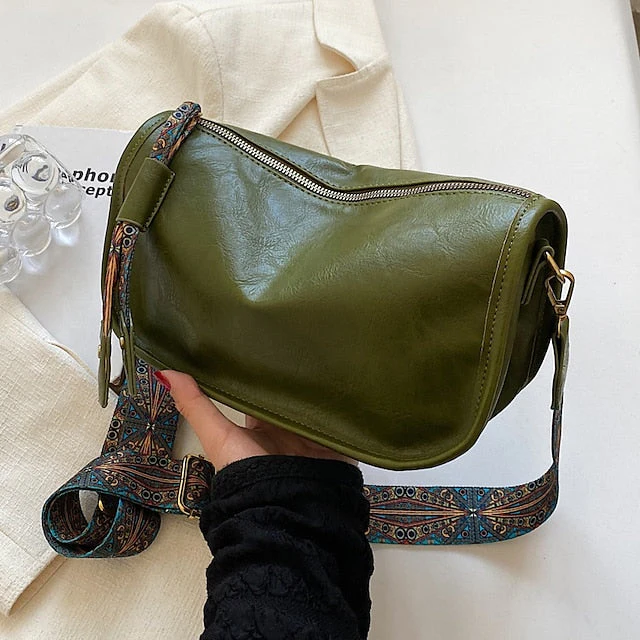 with Vintage Leather Bohemian Strap Handbag PU - Image 11