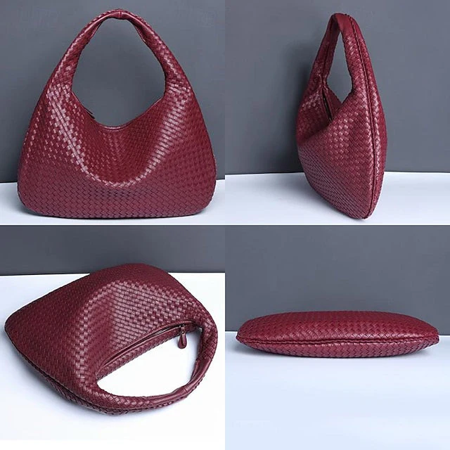 Woven Bag Faux Burgundy Leather Hobo Chic - Image 11