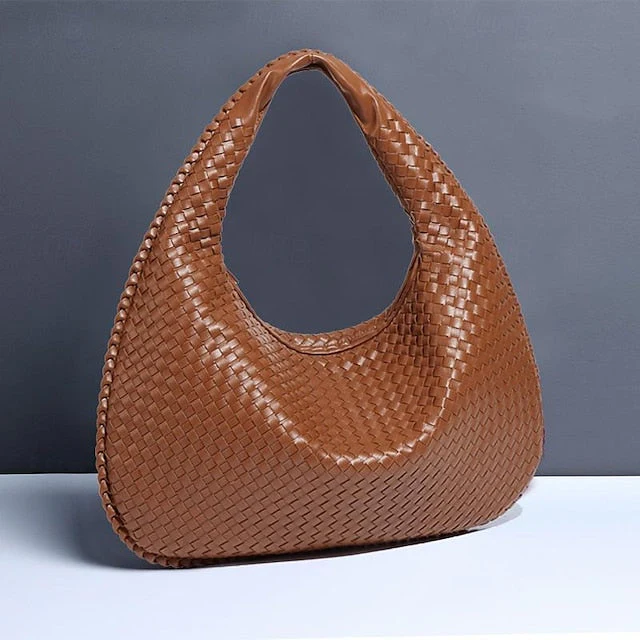 Woven Bag Faux Burgundy Leather Hobo Chic - Image 20