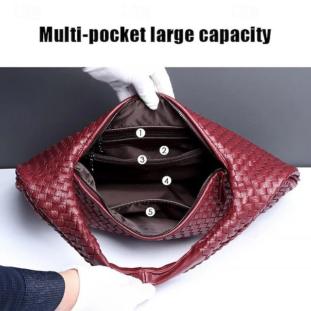 Woven Bag Faux Burgundy Leather Hobo Chic - Image 9