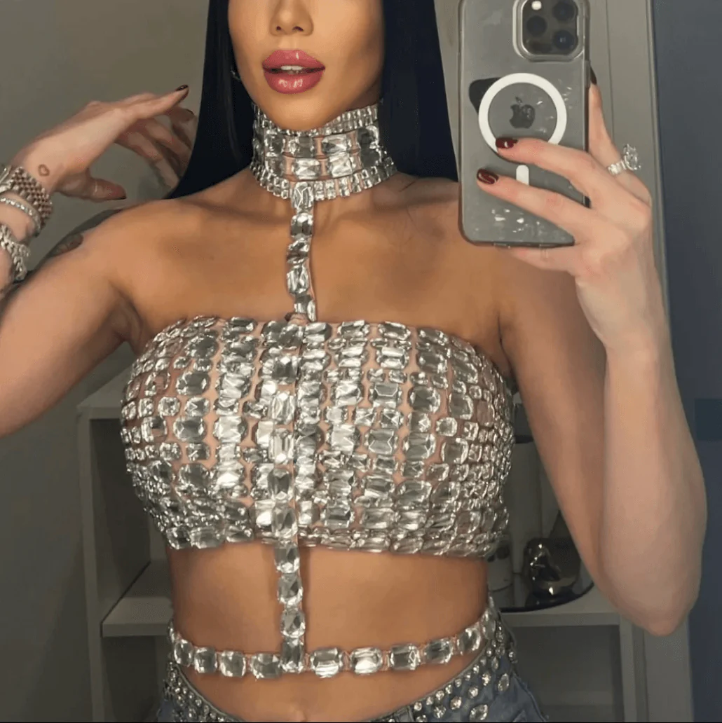Your Mischievous Side Crystal Halter Crop Top - Image 5