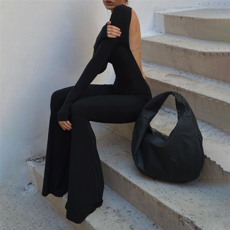 Yummy Mummy Backless Long Sleeve Flare Leg Jumpsuit - Image 5