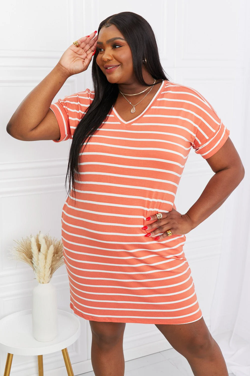 Zenana Full Size Striped V-Neck Pocket Dress - Image 3