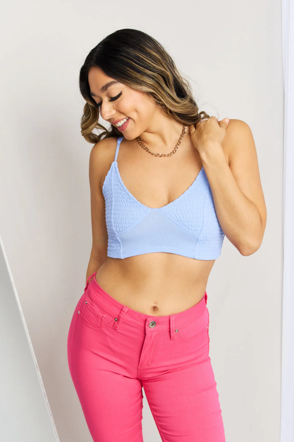 Zenana Full Size Textured Spaghetti Strap Bralette in Spring Blue - Image 4