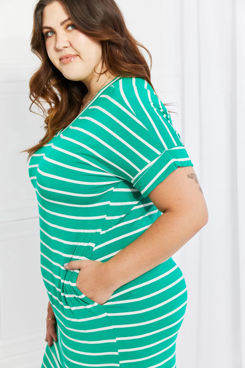 Zenana Springtime Sunshine Full Size Striped T-Shirt Dress - Image 9