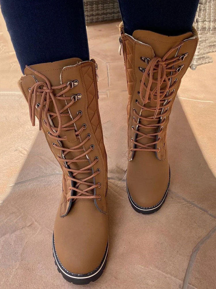 Zipper Design Lace Up Boot - Image 2