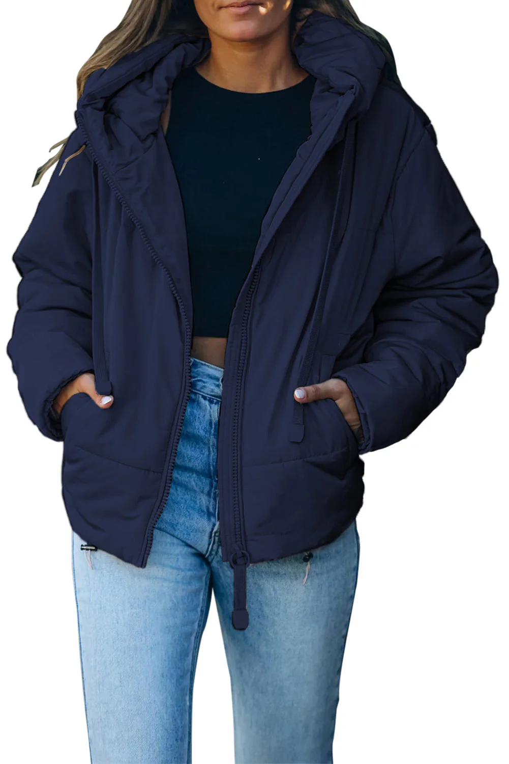 Zipper Hooded Coat With Pocket - Image 14
