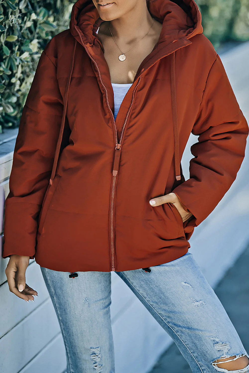 Zipper Hooded Coat With Pocket - Image 16