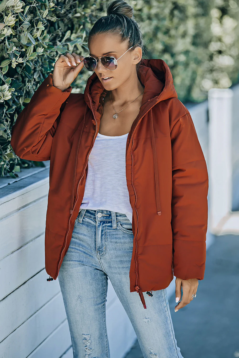 Zipper Hooded Coat With Pocket - Image 19