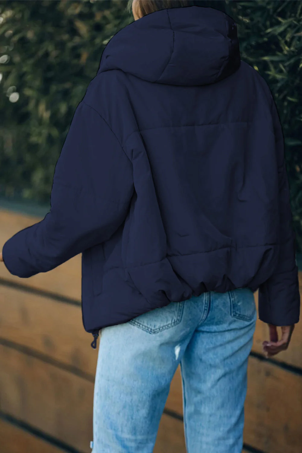 Zipper Hooded Coat With Pocket - Image 2