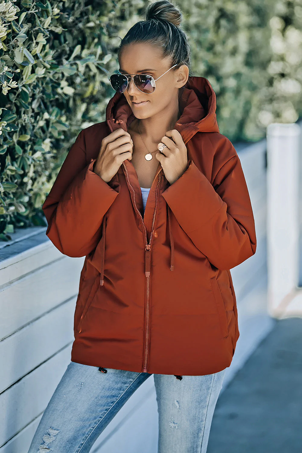 Zipper Hooded Coat With Pocket - Image 20
