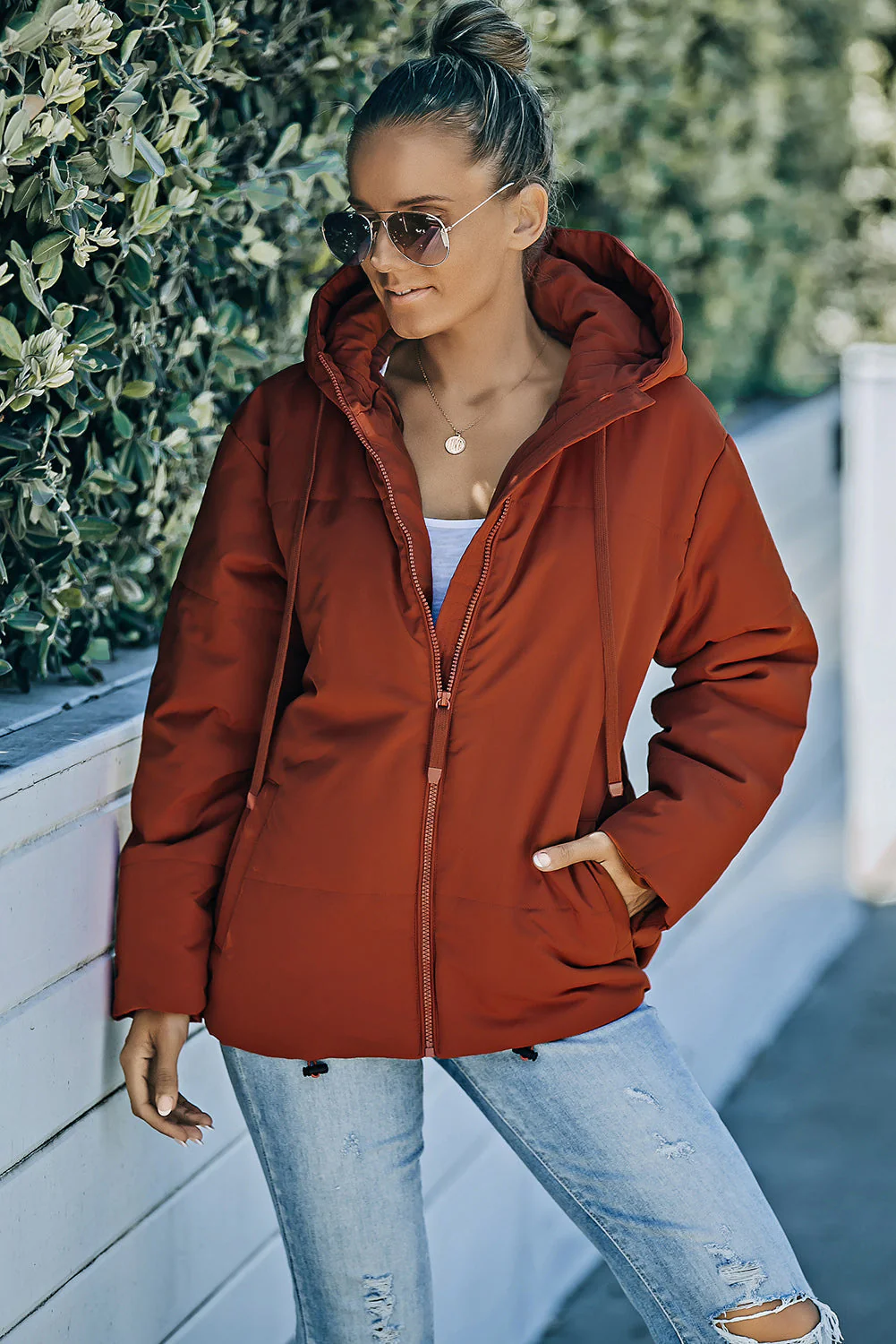 Zipper Hooded Coat With Pocket - Image 22