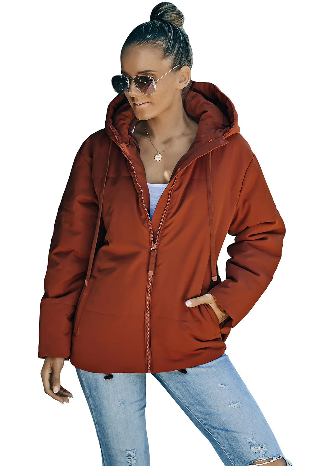 Zipper Hooded Coat With Pocket - Image 31
