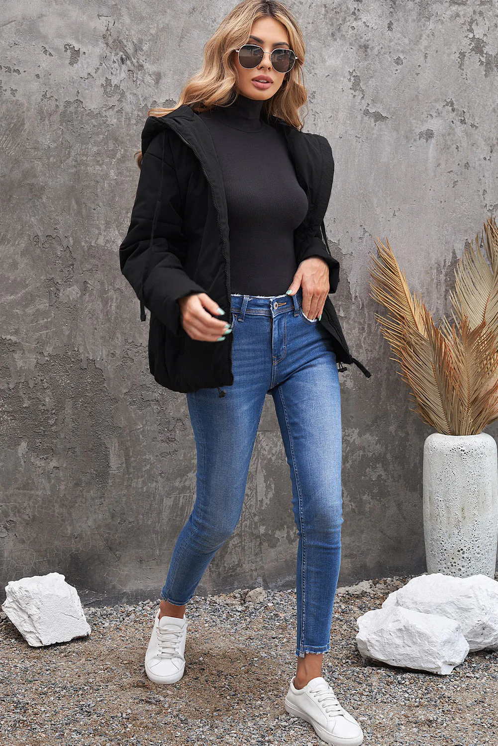 Zipper Hooded Coat With Pocket - Image 35