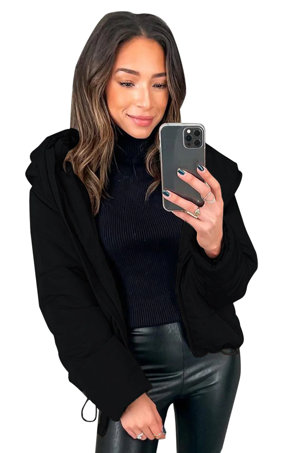 Zipper Hooded Coat With Pocket - Image 43
