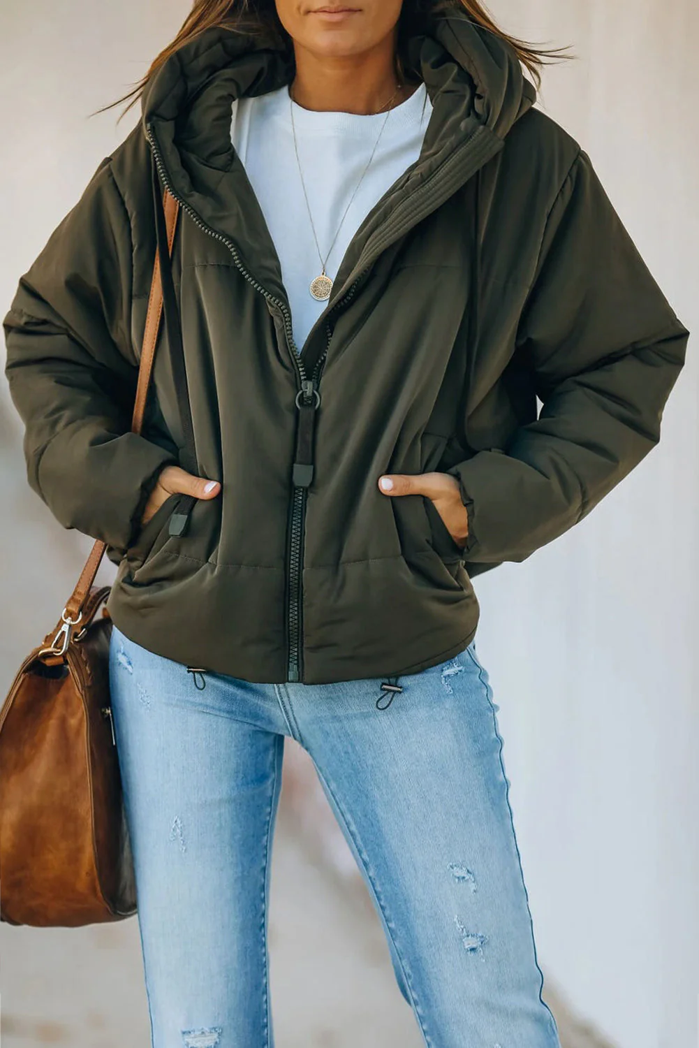 Zipper Hooded Coat With Pocket - Image 45