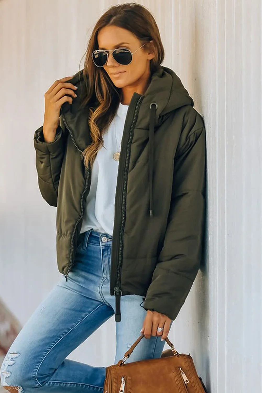 Zipper Hooded Coat With Pocket - Image 47