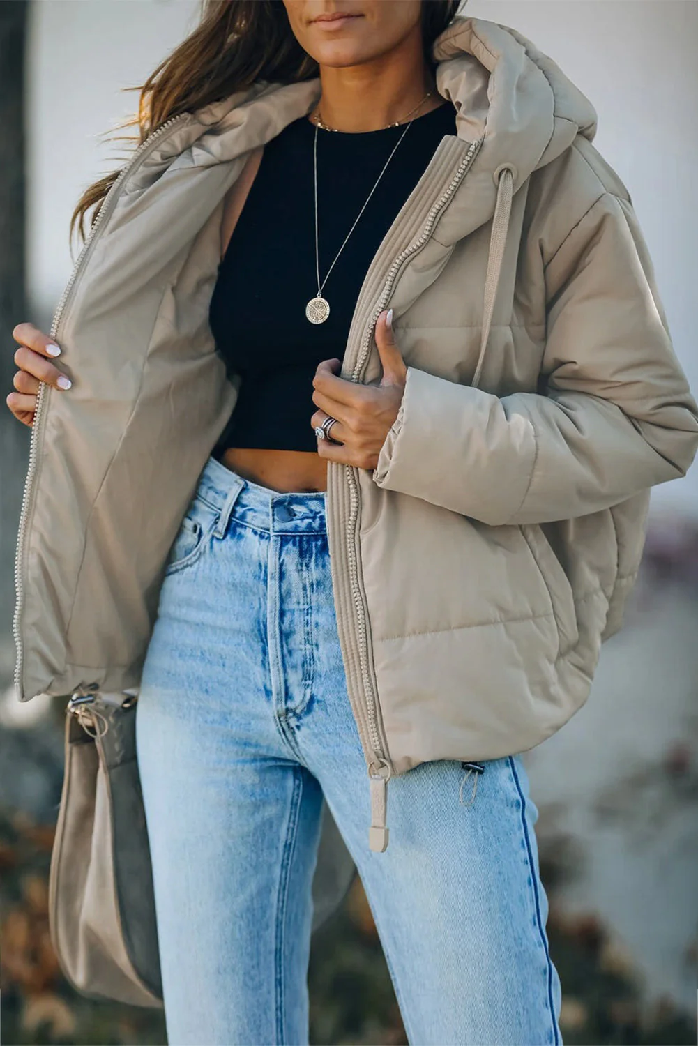 Zipper Hooded Coat With Pocket - Image 60