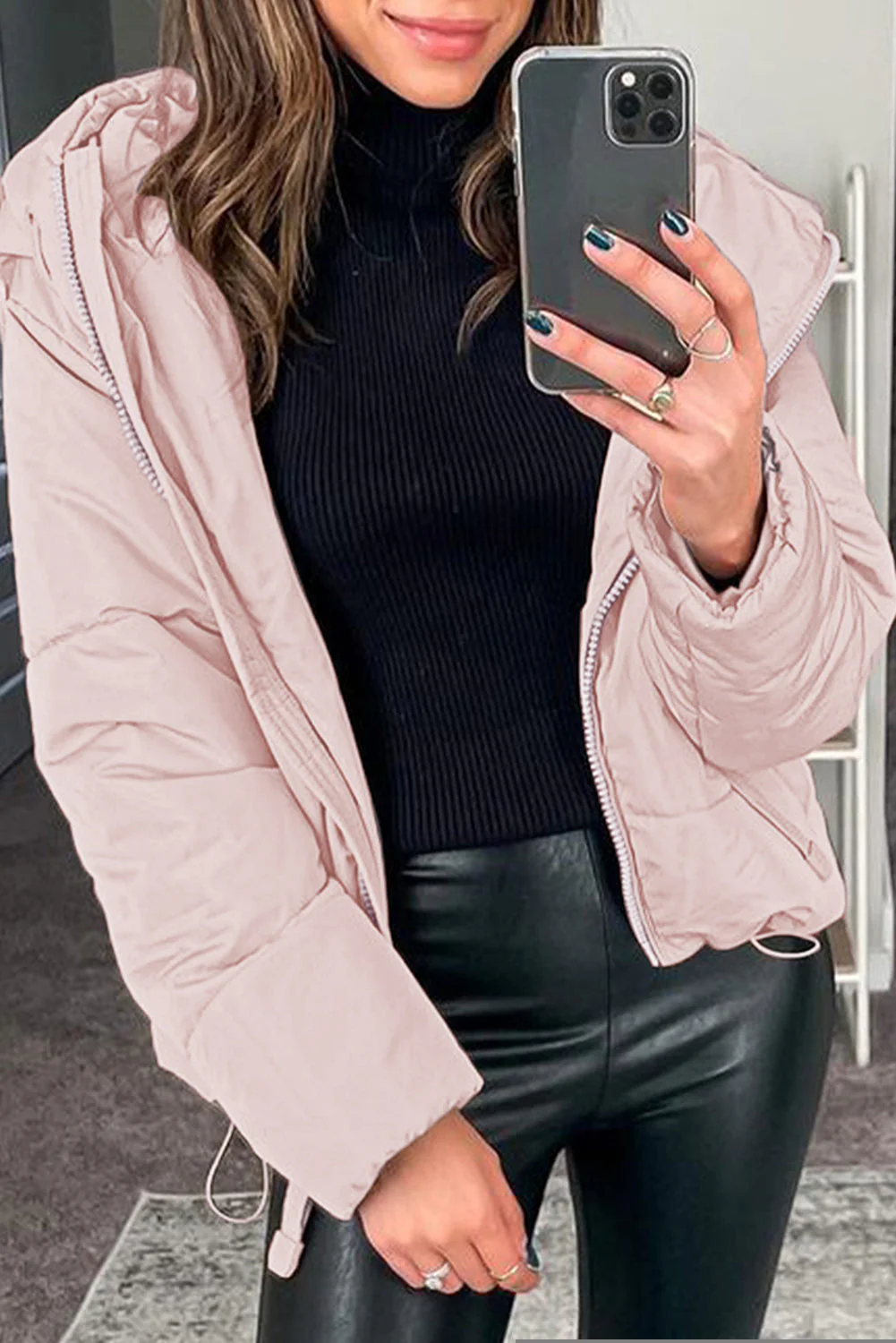 Zipper Hooded Coat With Pocket - Image 64