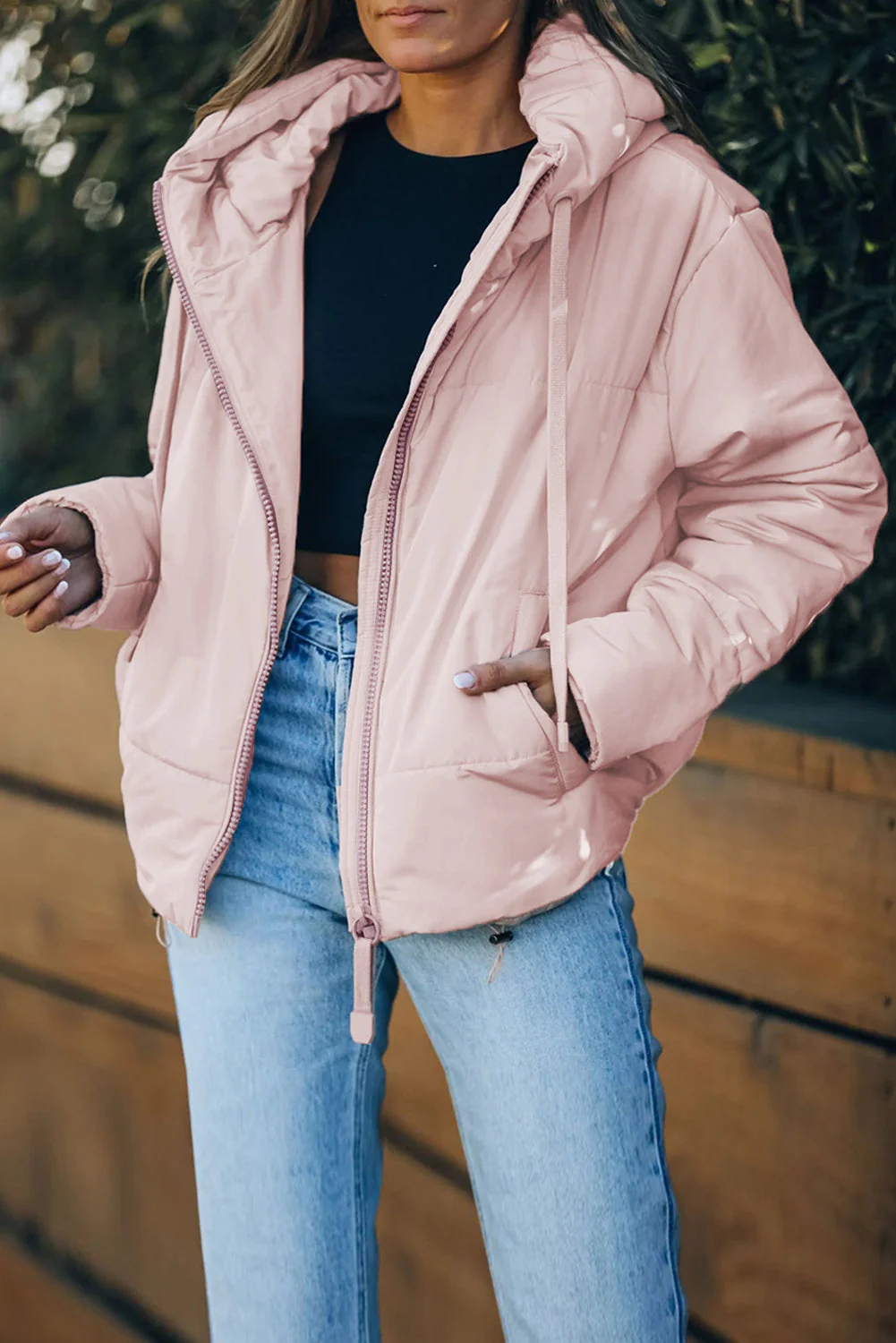Zipper Hooded Coat With Pocket - Image 67