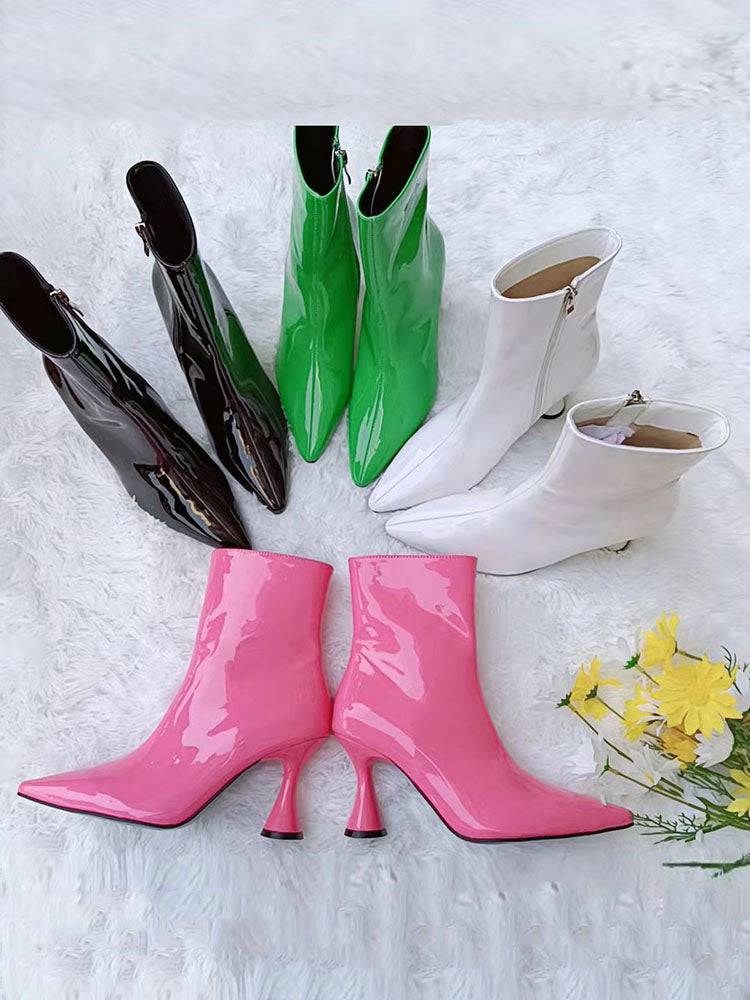 Zipper Pointed Toe Pyramid Heeled Boots - Image 14