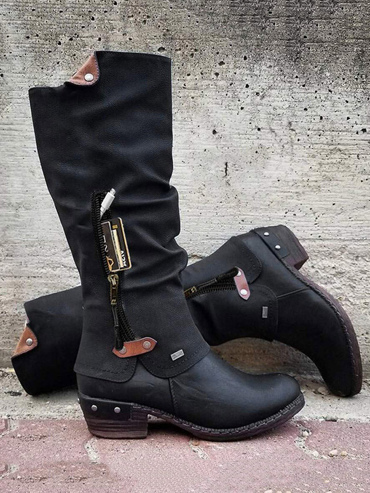 Zipper PU Leather Boots - Image 2