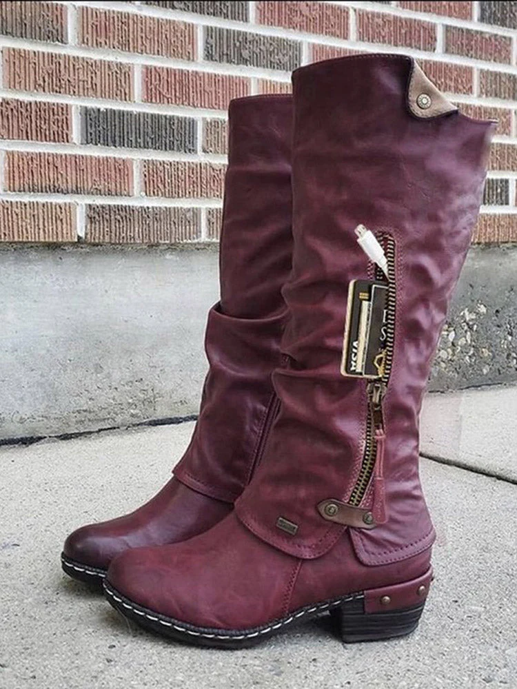 Zipper PU Leather Boots - Image 4