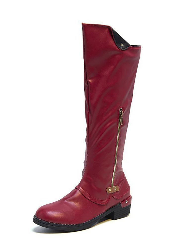 Zipper PU Leather Boots - Image 7