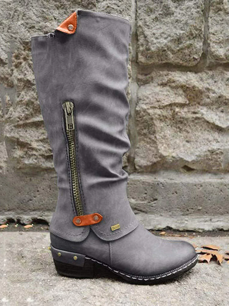 Zipper PU Leather Boots - Image 9