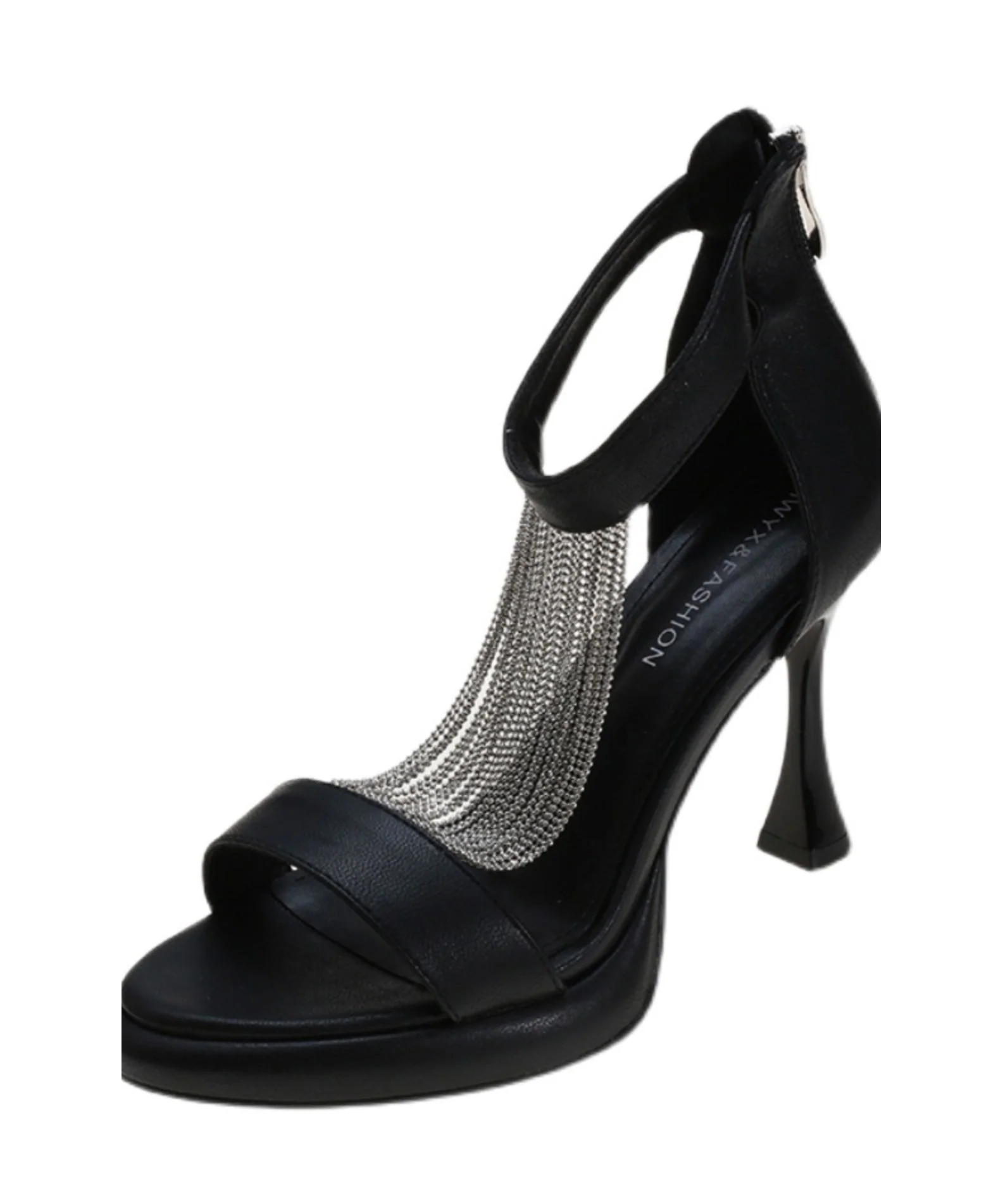 Zircon Beige Sandals High Leather Faux Chic Splicing Heel - Image 5
